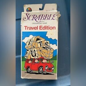 Vintage Scrabble game Travel Edition Everything still here except 1 letter O & R